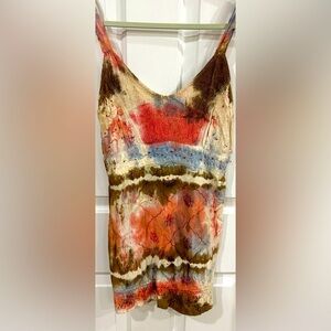 LSI 100% rayon vintage tie dye boho hippie embroidered tank top Y2K size M